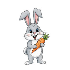 Cheerful rabbit holding carrot balloon, cute children&rsquo;s cartoon bunny character illustration, playful kids clipart isolated on white background