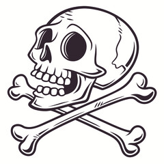 Illustration of a skull and crossbones isolated on white background, perfect for pirate themes, halloween designs, or edgy graphic projects with a vintage feel