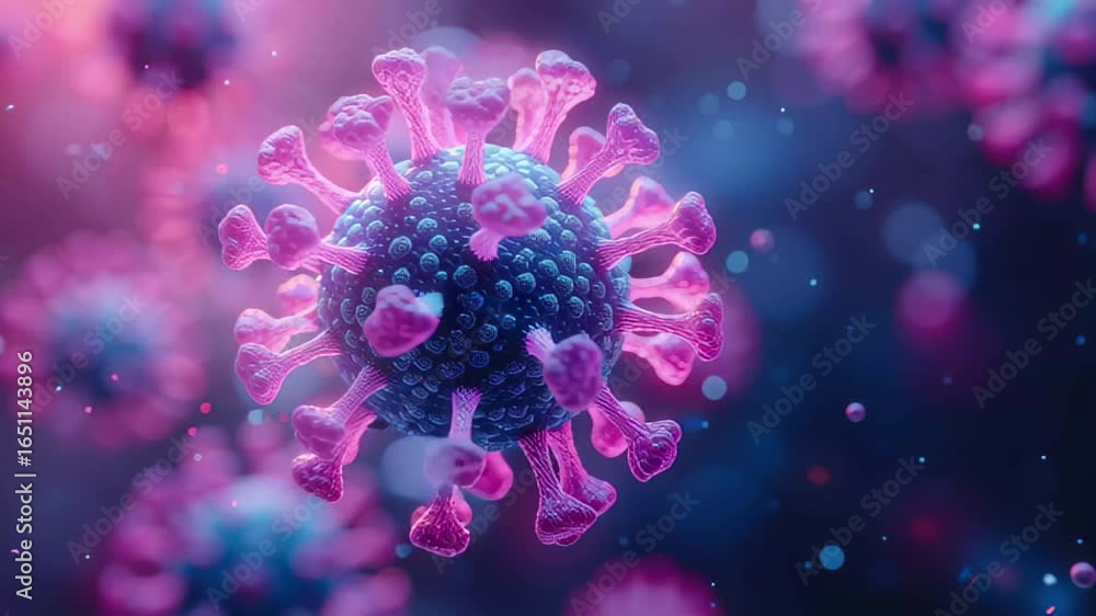 Aufkleber microscopic view of a virus showcasing vibrant details and textures under magnification in a laborat