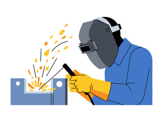 Welder at Work: A skilled welder in action, carefully crafting metal with sparks flying, symbolizing industrial precision and craftsmanship.