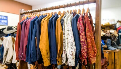 Cowboy shirts on wooden rack