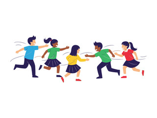 Children playing together: A heartwarming illustration of children joyfully playing a game together, filled with vibrant colors and a sense of shared fun and childhood innocence.