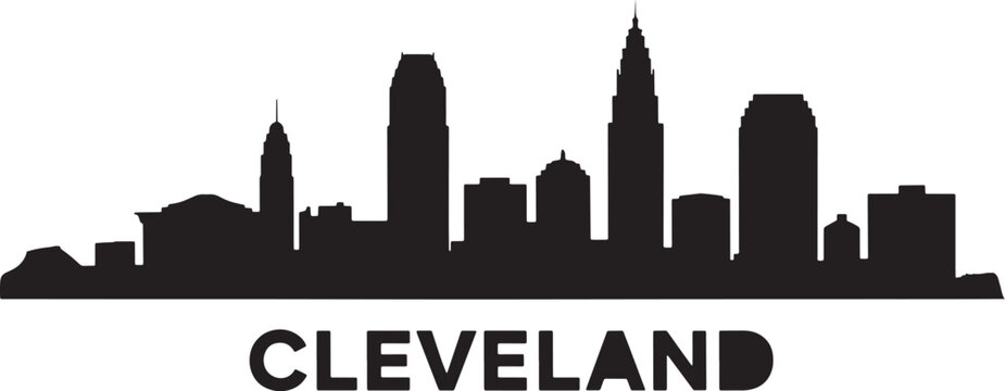 Cleveland Skyline Silhouette Ohio Cityscape Black Vector Illustration on Transparent Backdrop