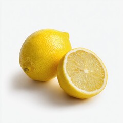 Two whole and half lemons against white background