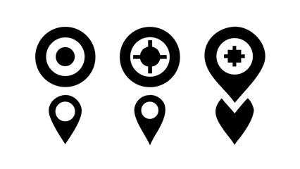 Various location pin icons, each with a unique design, isolated on white background suitable for mapping applications and navigation systems