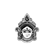 Elegant Black and White Illustration of Goddess Durga's Face