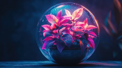 Pink plants in a glass sphere