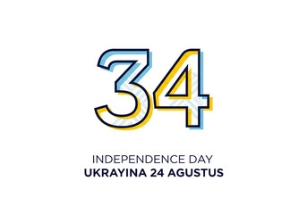 Celebrate Ukraine's Independence Day with vibrant '34' design, perfect for national pride and commemorative projects.