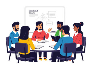 Collaborative Synergy: A gathering of minds, strategizing around a central table as they map out solutions to modern dilemmas. This scene captures the essence of teamwork, problem-solving.