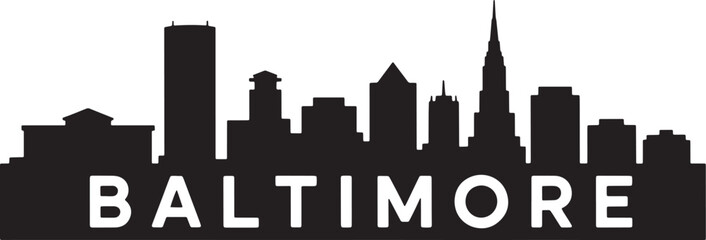 Baltimore Skyline Silhouette Vector Illustration with City Name on Transparent Backdrop