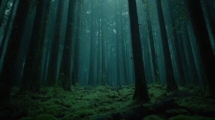 Obraz premium Misty, moss-covered forest floor