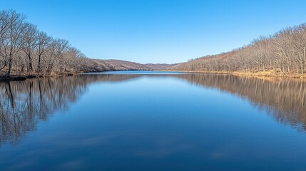 Obraz premium Tranquil lake reflecting winter sky