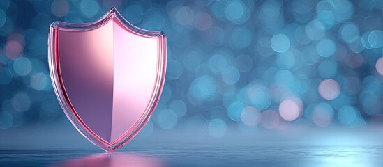 3D rendered pink shield graphic on a blurred blue background