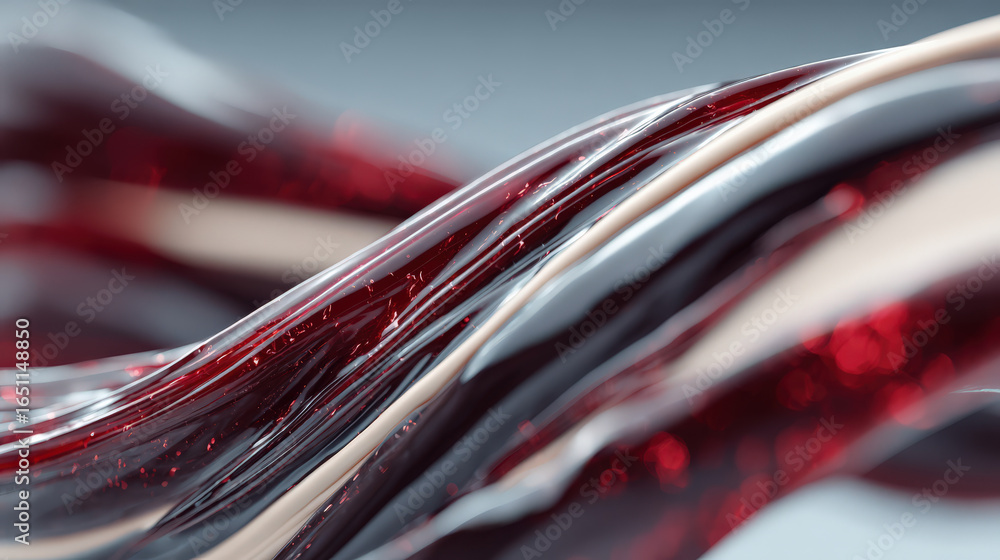 Poster flowing abstract liquid textures in deep red and subtle beige hues create a captivating visual with 