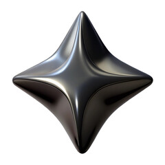 Glossy black star shape isolated on transparent background
