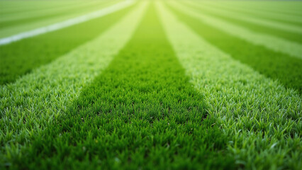 Fototapeta premium Striped green grass field with alternating light and dark bands. 