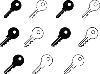 Pattern of twelve vintage‑style keys in alternating solid and outline designs, arranged in uniform 3x4 grid, ideal for decorative, security, and design projects