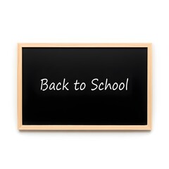 A wooden framed chalkboard with the phrase Back to School written in white chalk on the black surface.