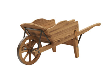 Beautiful handcrafted wooden wheelbarrow isolated on black background showcasing rustic design and