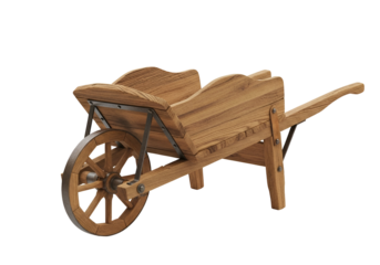 Beautiful handcrafted wooden wheelbarrow isolated on black background showcasing rustic design and