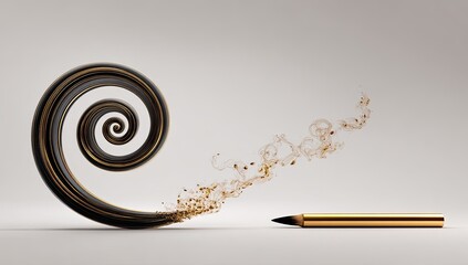 Abstract spiral design, gold pencil, music notes