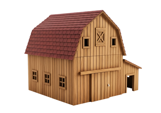 Beautiful wooden barn house model with traditional design and detailed craftsmanship