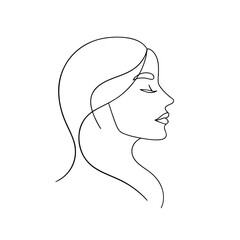 Minimalist continuous line drawing a woman's profile with closed eyes Single line 4