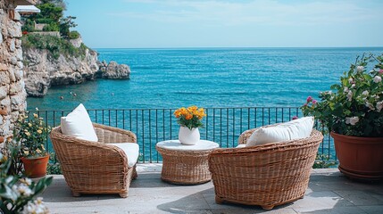 Fototapeta premium Coastal patio with ocean views