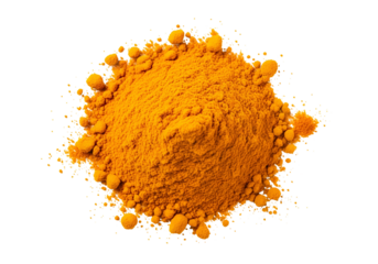 Bright orange turmeric powder piled on black background for cooking and health uses