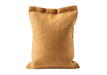 Brown burlap sack or bag isolated on black background with detailed texture and fabric appearance