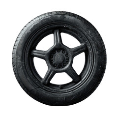 Obraz premium Black Car Wheel Rim and Tire with Five Spoke Design automotive vehicle, Isolated On White, Png Transparent, Cut Out