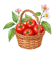 Tomatoes in basket isolated on transparent background