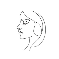 Minimalist single line drawing a woman's profile with closed eyes face head