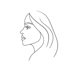 Minimalist Single line drawing a woman's profile with flowing hair face head 1