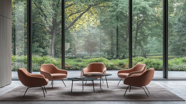 Modern lounge area with park view