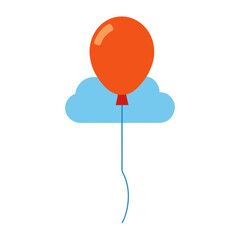 Orange balloon floating above a blue cloud