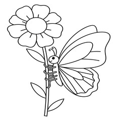 Hugging a Flower Stem: A butterfly with its legs wrapped around the stem of a simple flower.