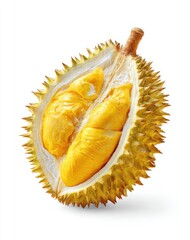 Obraz premium Durian half, sliced open, vibrant yellow flesh