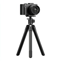 Compact black camera mounted on a small tripod