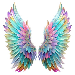 Obraz premium Colorful Angel Wings Illustration with Detailed Feathers on Transparent Background vibrant and