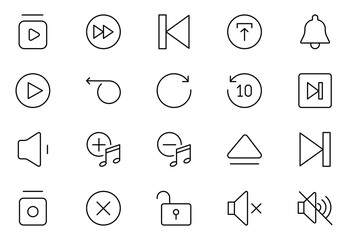 Media Control Line Icon Set. A program, movie, and other visual media product featuring moving images. Vector illustration. editable stroke