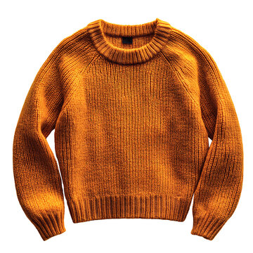 Orange wool sweater warm knitted clothing isolated on transparent background