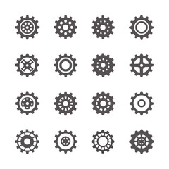Collection of Isolated Gray Gear Icon Sets with Intricate Designs on White