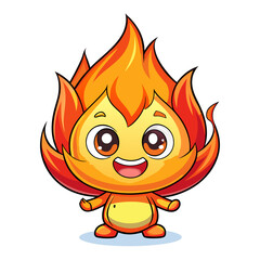 Cute Cartoon Fire Character Icon on PNG with transparent background