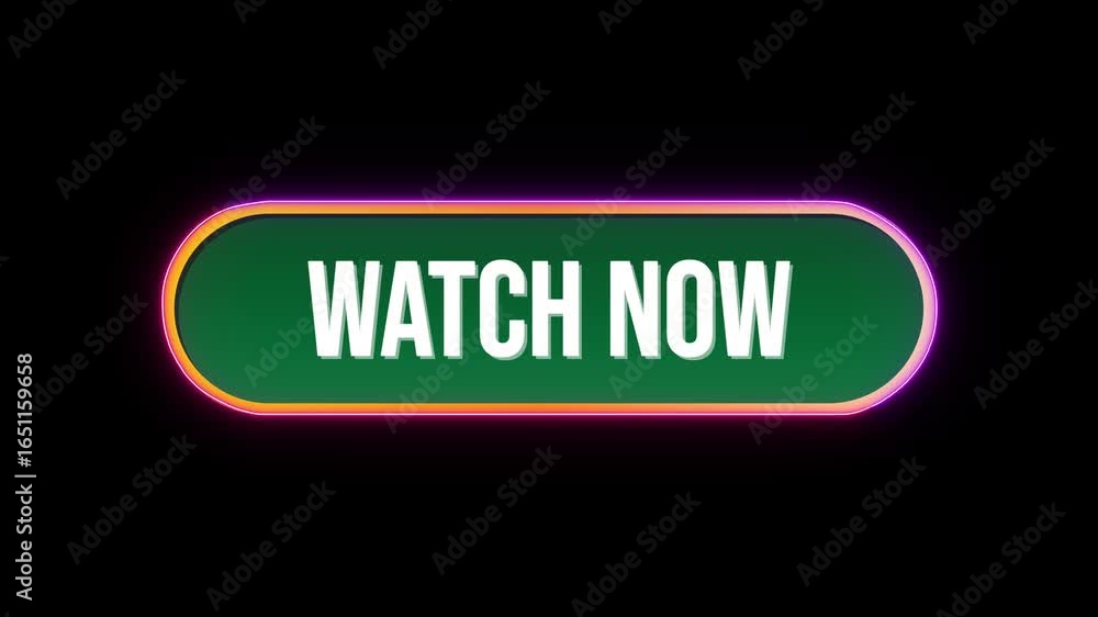 Fototapete watch now button click animation with computer mouse cursor and luxury neon glow colorful border on 