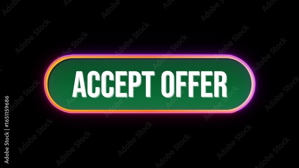 Fototapete accept offer button click animation with computer mouse cursor and luxury neon glow colorful border 