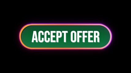 Accept Offer Button Click Animation with Computer Mouse Cursor and Luxury Neon Glow Colorful Border on Black Background