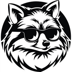 Cool Fox Portrait with Sunglasses in Circular on White Background