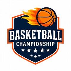 Bold Basketball Championship Logo, Modern Shield Crest with Flames and Stars