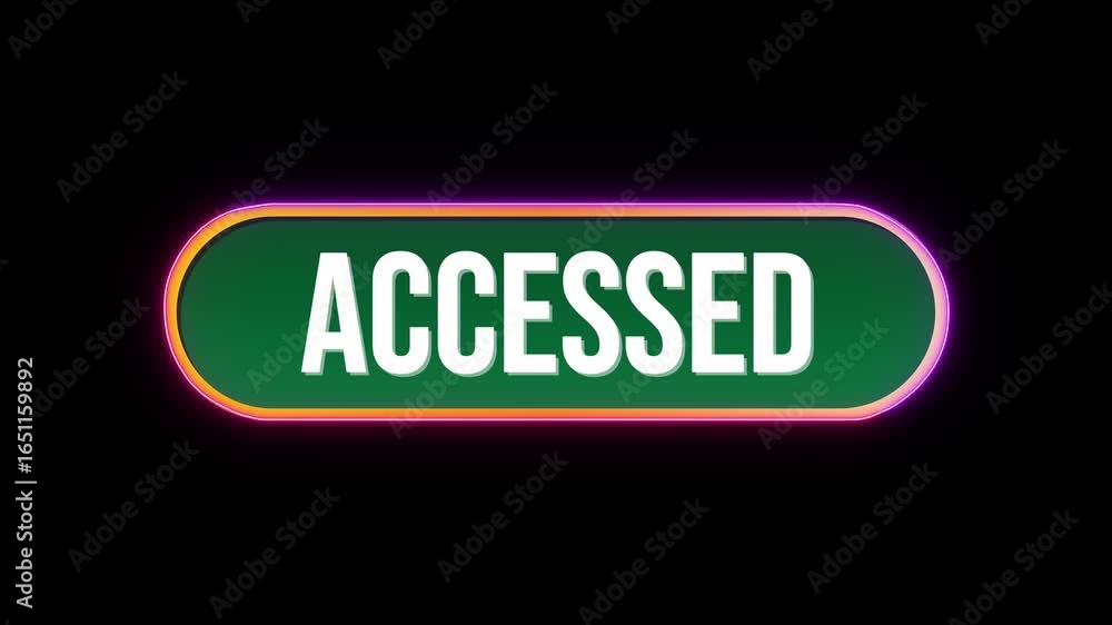 Fototapete accessed button click animation with computer mouse cursor and luxury neon glow colorful border on b